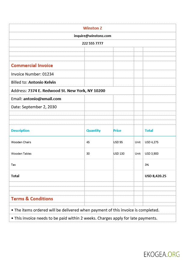 Exemple de modèle de facture commerciale